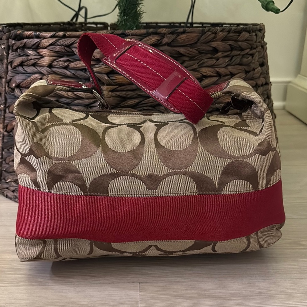 Coach Signature Canvas Tote Bag - Red and Beige - Picture 5 of 6